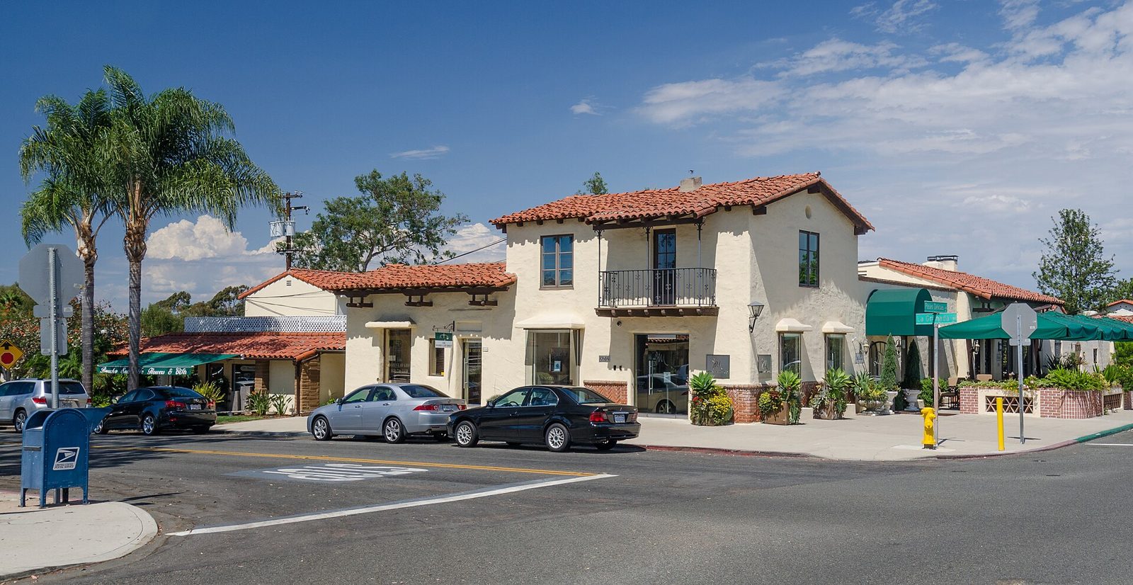 Spanish-style buildings in the Rancho Santa Fe village